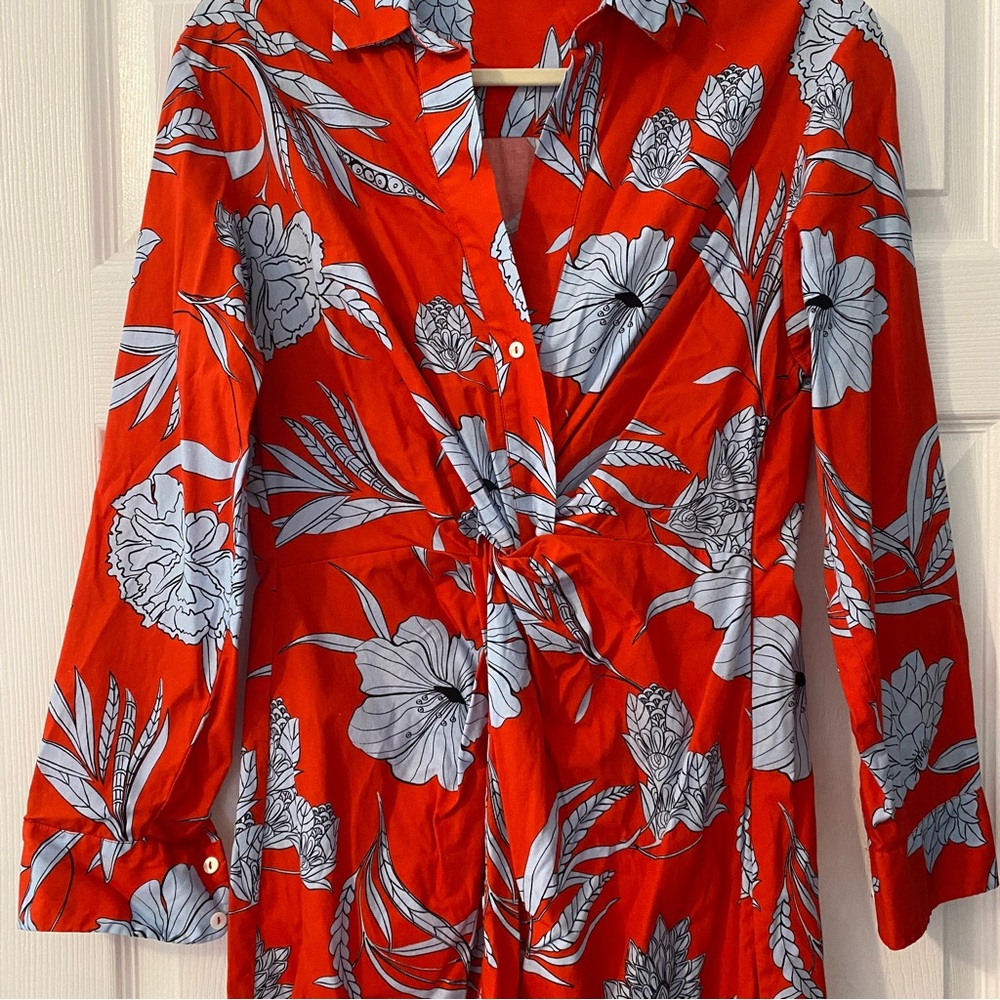 ZARA RED FLORAL DRESS WITH KNOT FRONT - Picture 6 of 8